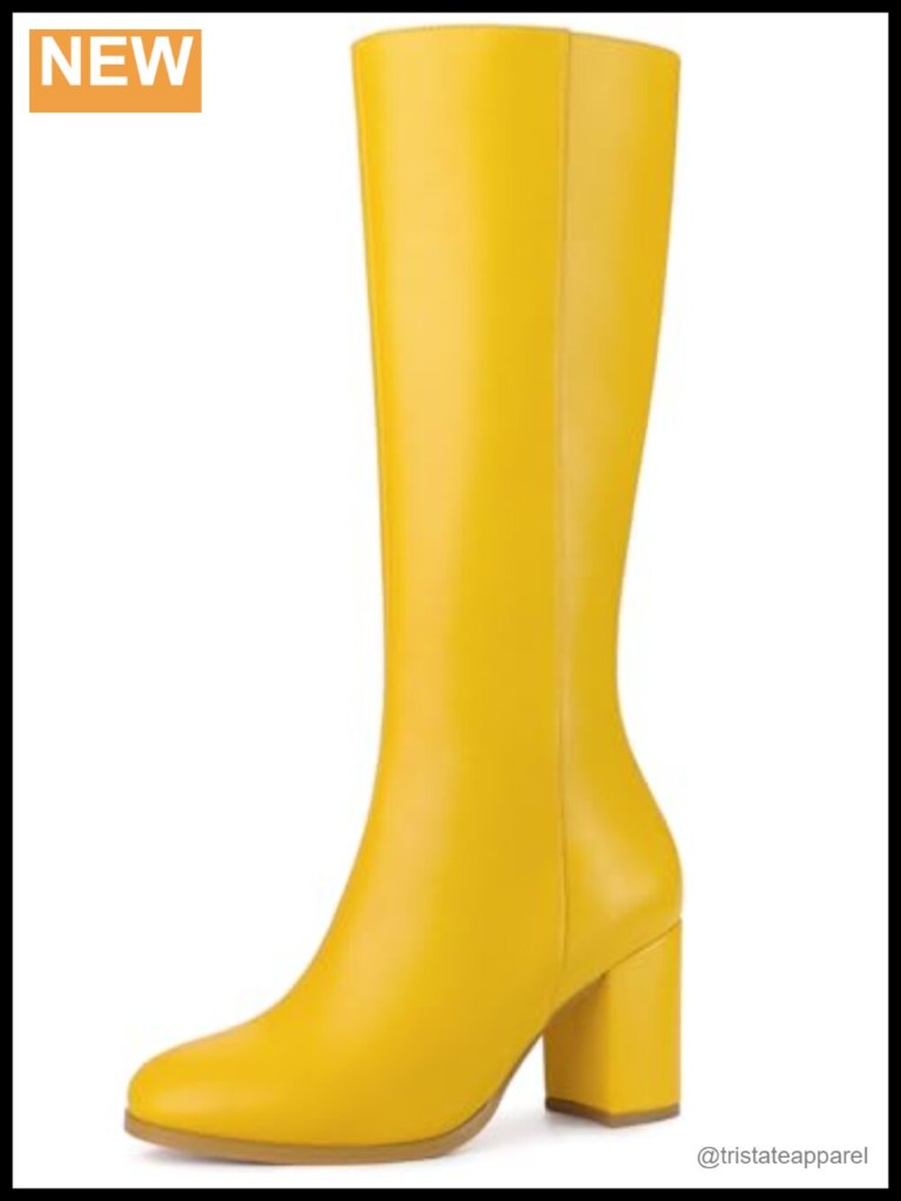 Women's Faux Leather Knee High Boots Chunky Block Heels Round Toe Side Zip